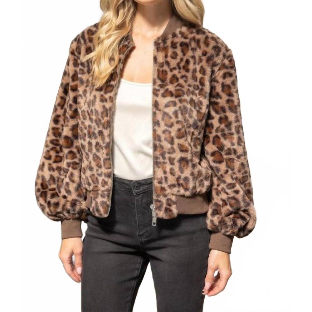 NEW VOY faux fur bomber jacket in leopard